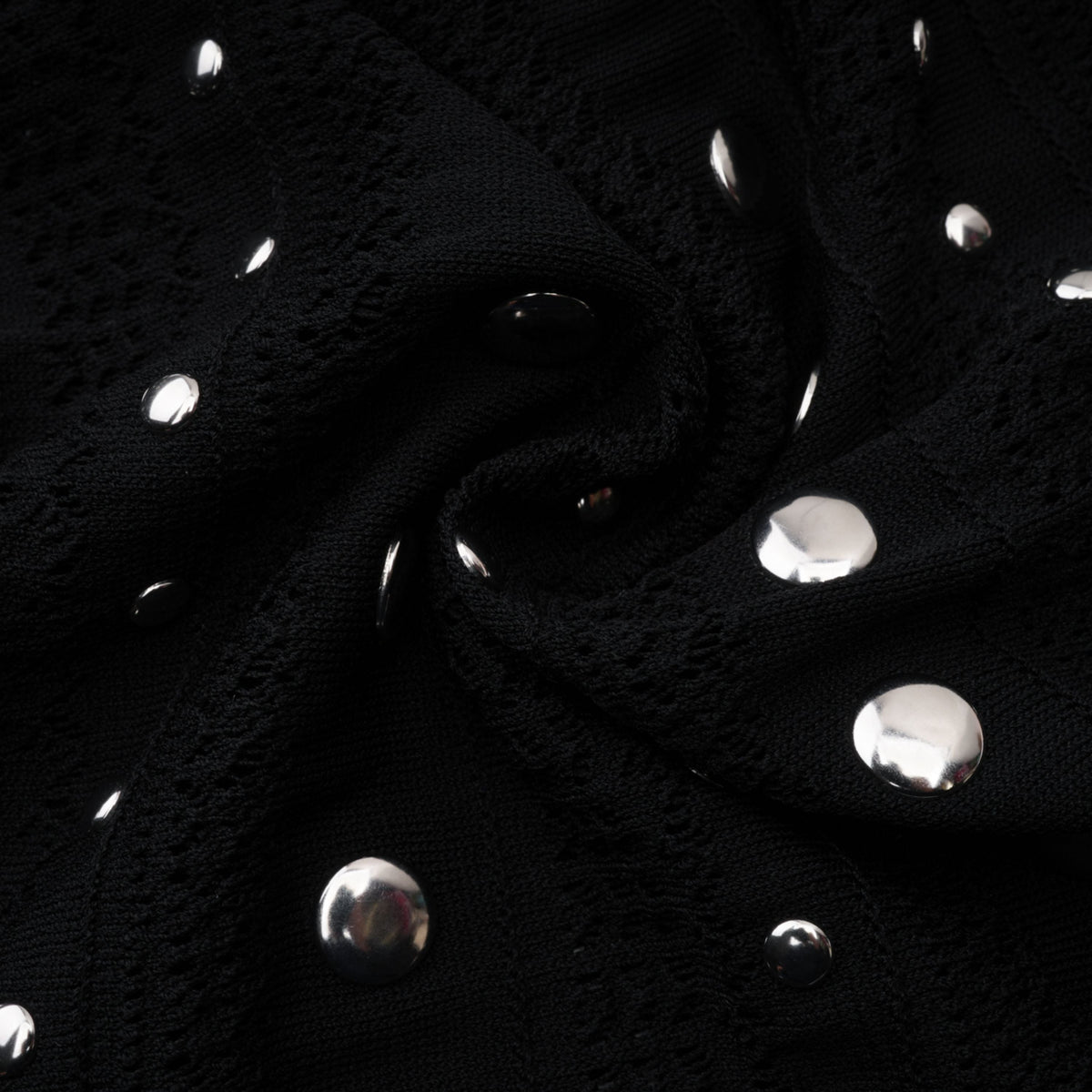 Chloé Black Long Sleeve Studded Crochet Knit Midi dress