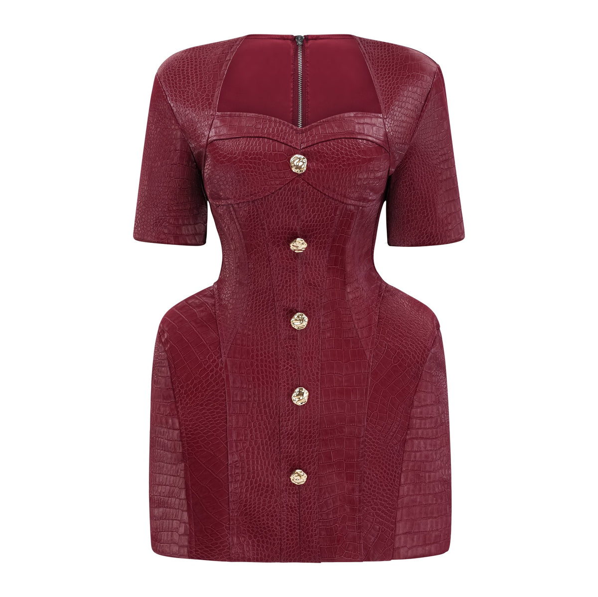 Frankie Red Leather Mini Dress with Decorative Buttons