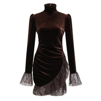 Alma Brown High Neck Asymmetrical Mini Dress
