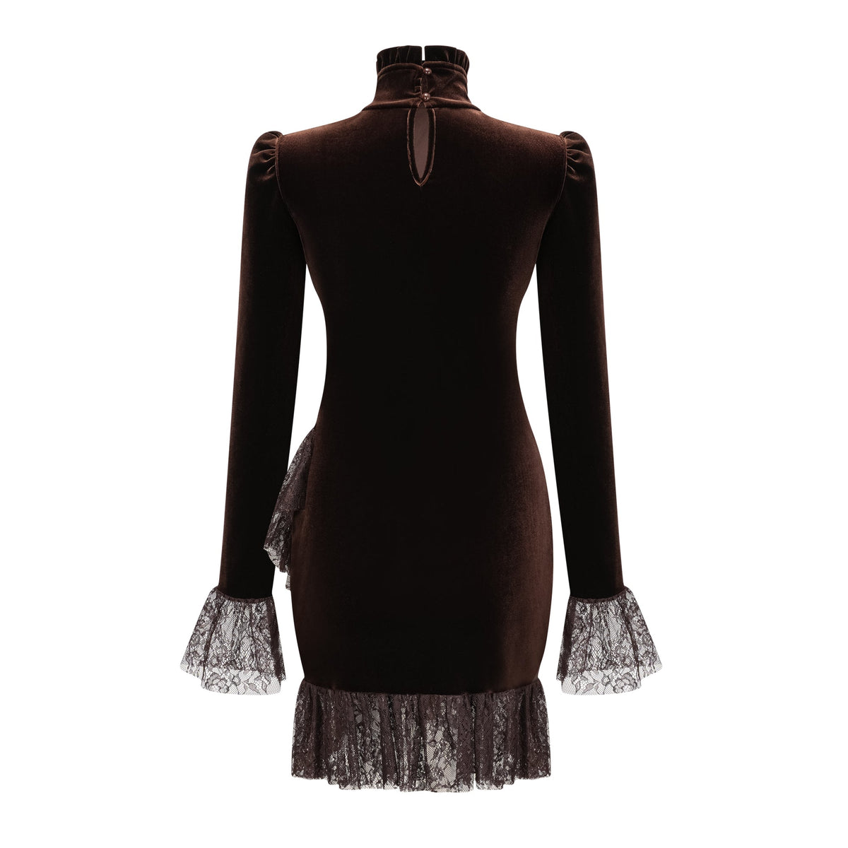 Alma Brown High Neck Asymmetrical Mini Dress