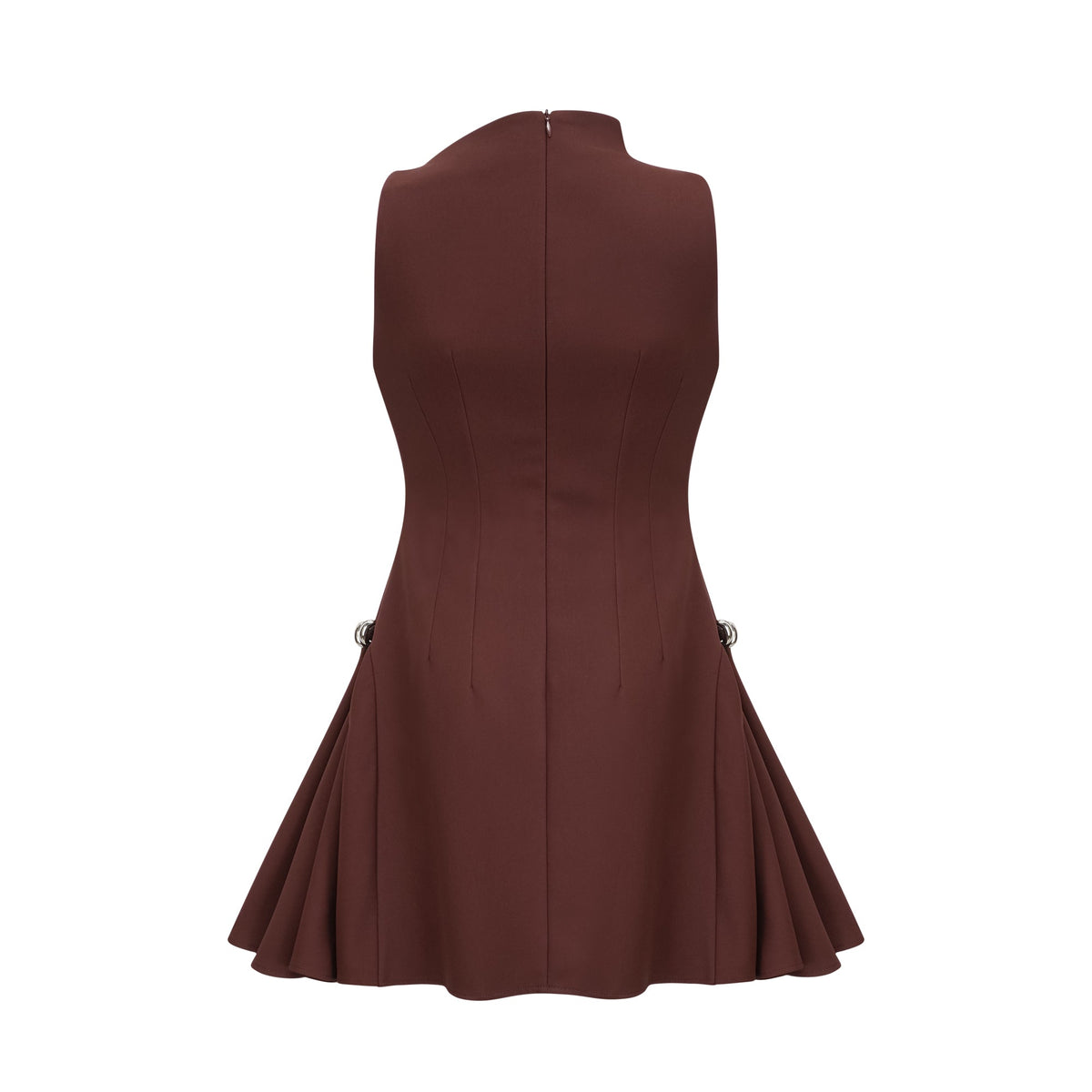 Dora brown asymmetrical-neck puff mini dress