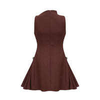 Dora brown asymmetrical-neck puff mini dress