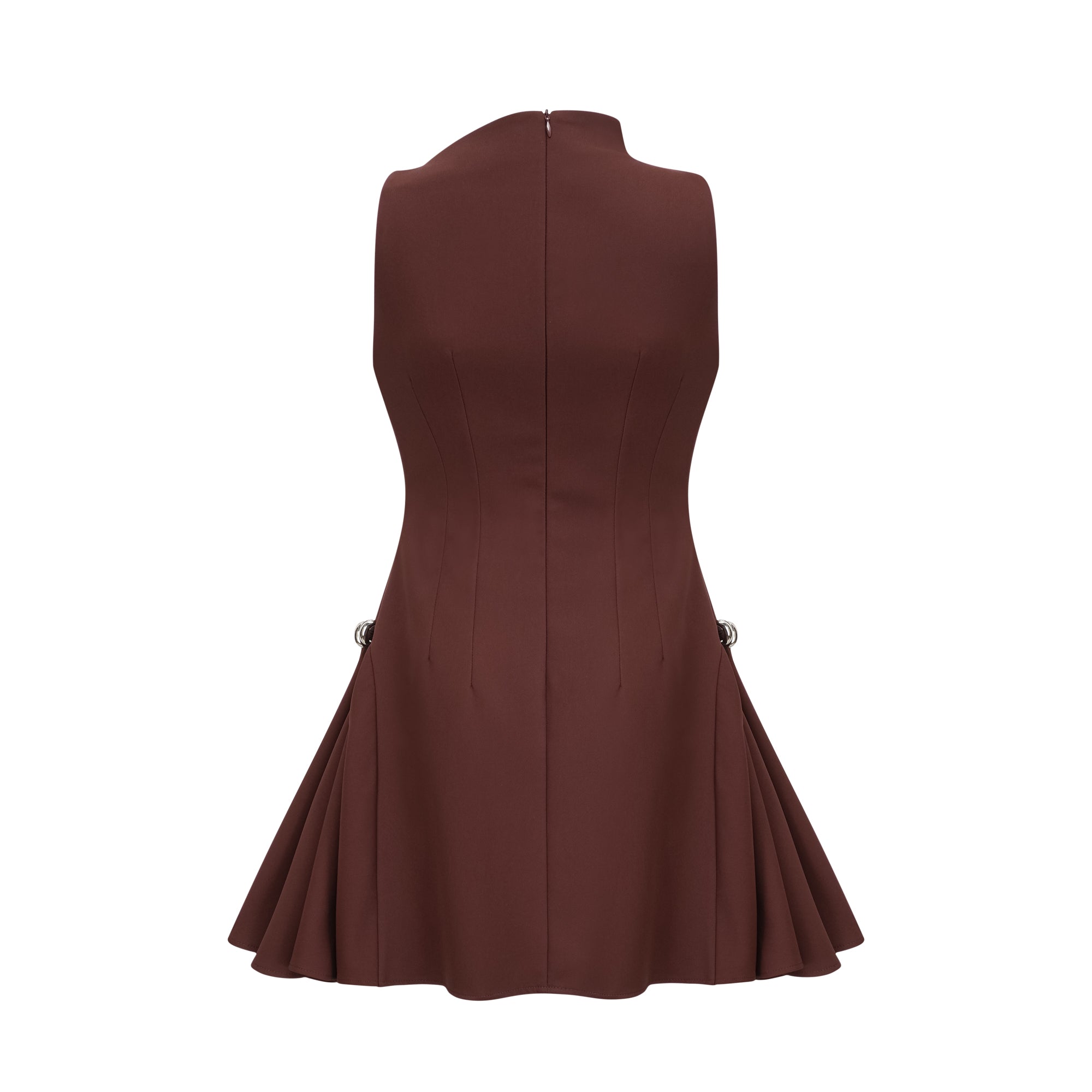 Dora brown asymmetrical-neck puff mini dress