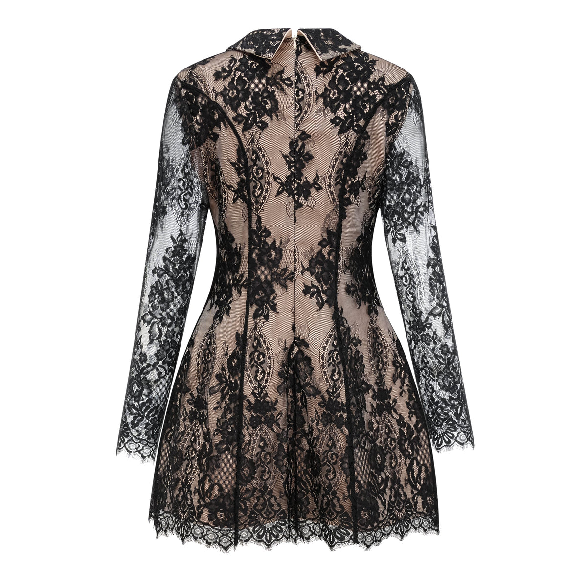 Aleksandra Black Floral Lace Mini Dress