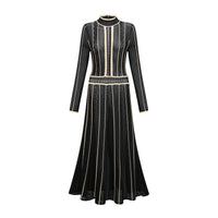 Maëlys black vertical-stripe netted maxi dress