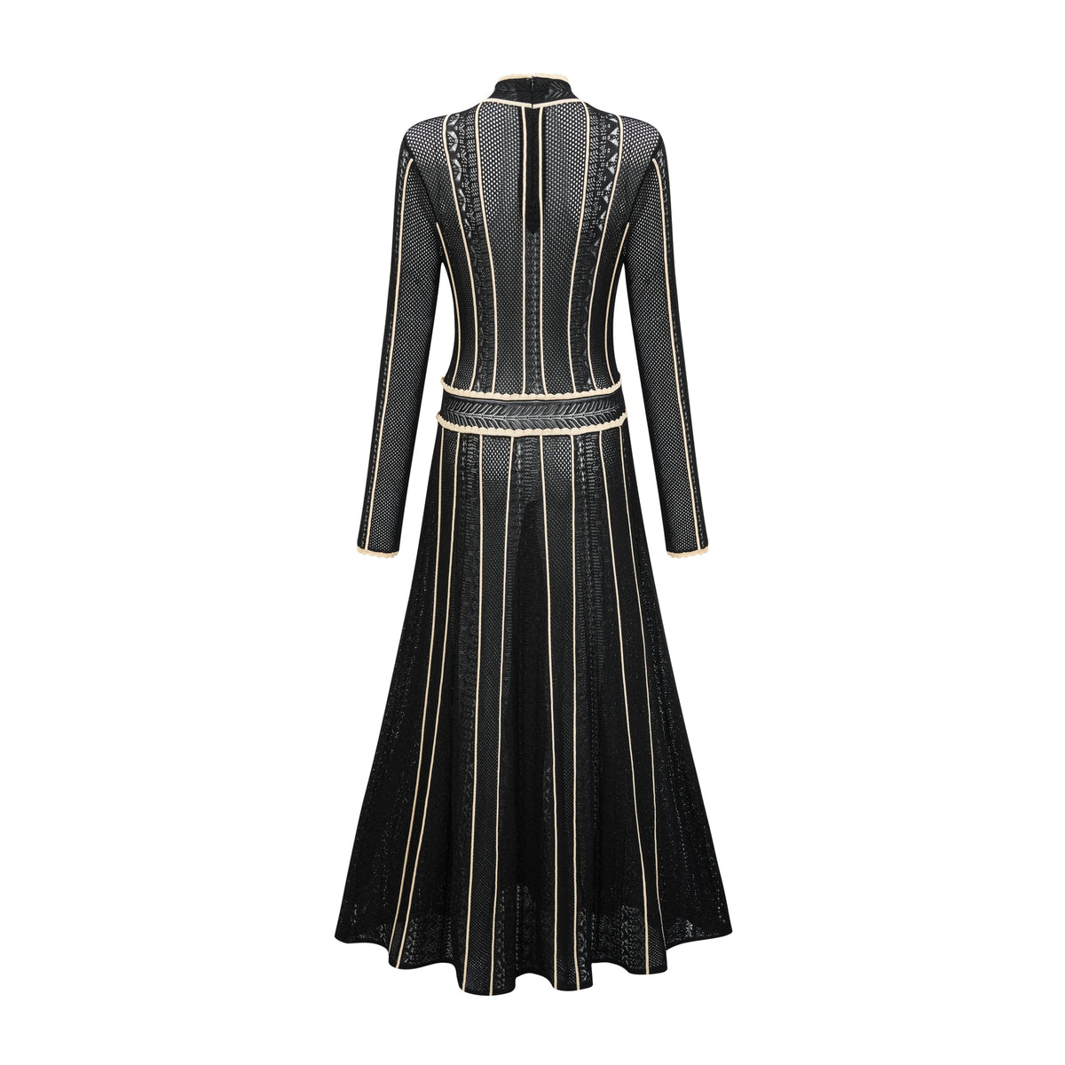Maëlys black vertical-stripe netted maxi dress