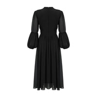 Viviane black pleated button-front midi dress