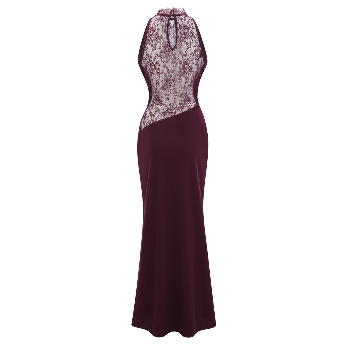 Gioconda Burgundy Halterneck Lace Panel Maxi Dress