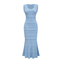 Mailys blue ruffled-trim crochet-knit midi dress