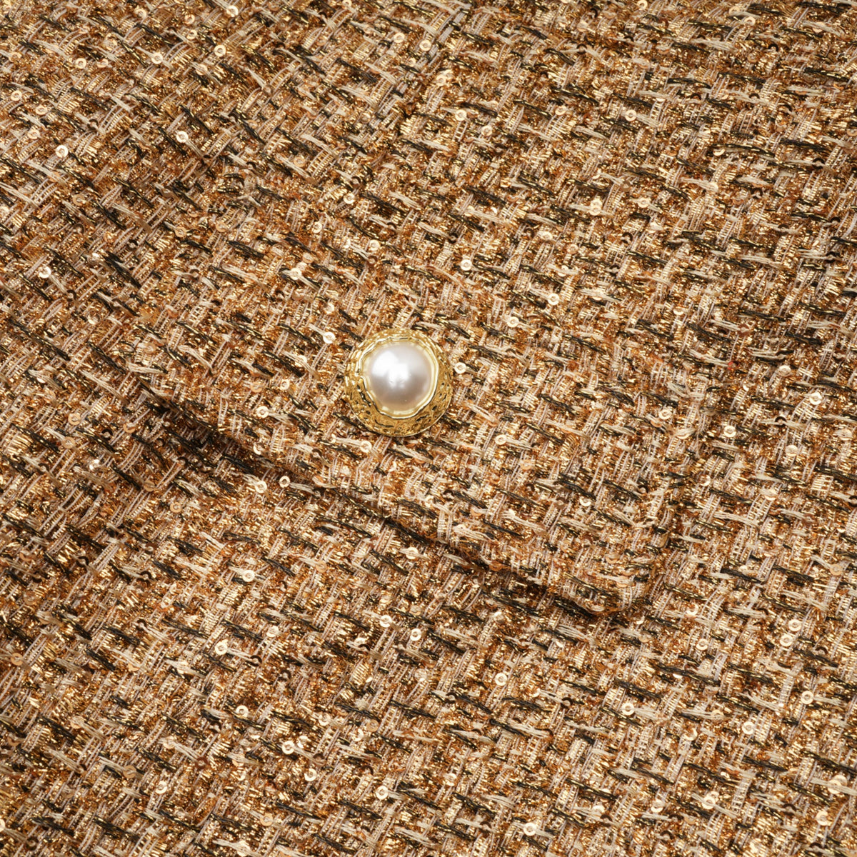 Arna Gold Round Neck Tweed Mini Dress