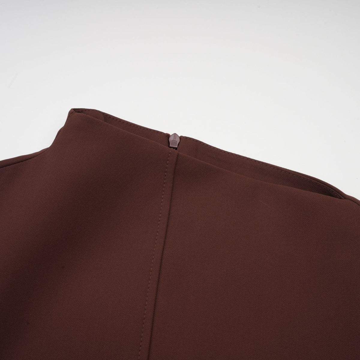 Dora brown asymmetrical-neck puff mini dress