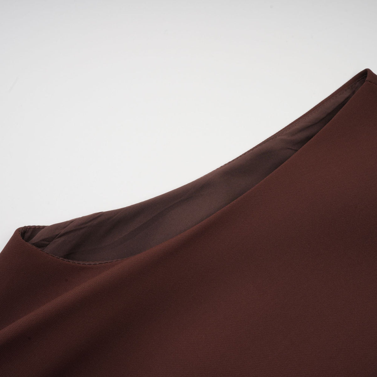 Dora brown asymmetrical-neck puff mini dress