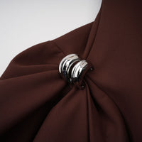 Dora brown asymmetrical-neck puff mini dress