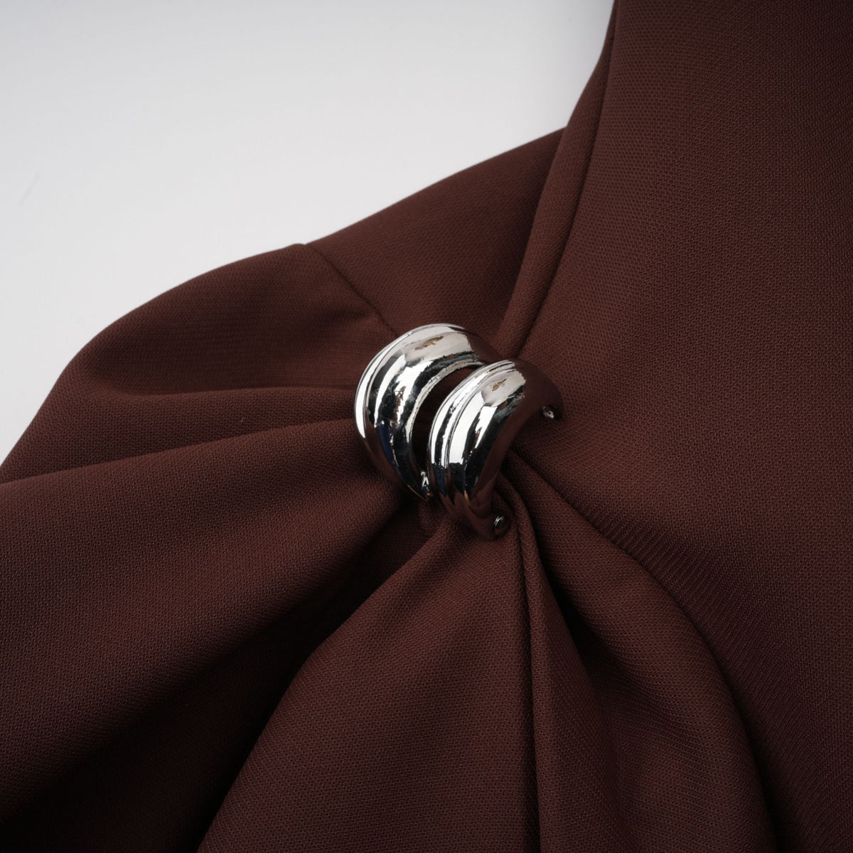 Dora brown asymmetrical-neck puff mini dress