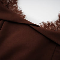 Georgiana Brown Lace Panel Flared Maxi Gown
