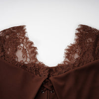 Georgiana Brown Lace Panel Flared Maxi Gown