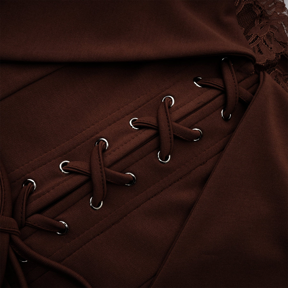 Georgiana Brown Lace Panel Flared Maxi Gown