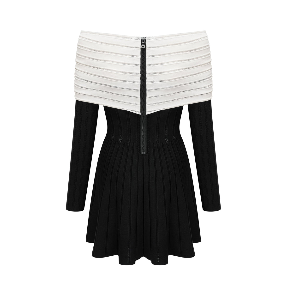 Justine black off-shoulder bow knit mini dress