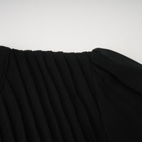 Viviane black pleated button-front midi dress