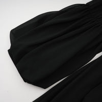 Viviane black pleated button-front midi dress