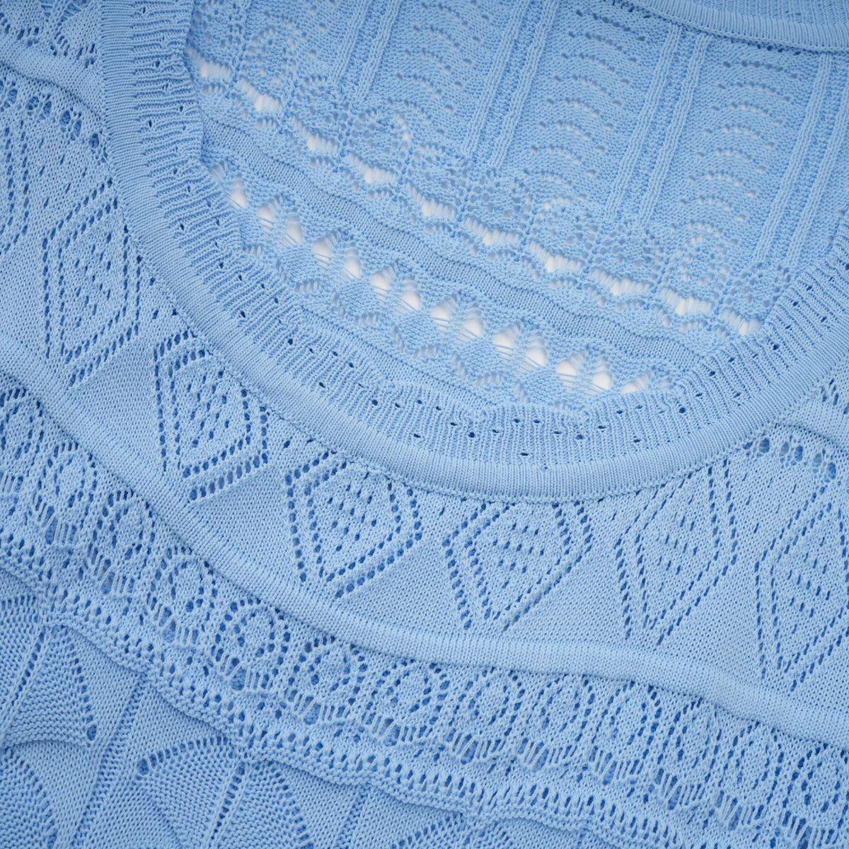 Mailys blue ruffled-trim crochet-knit midi dress
