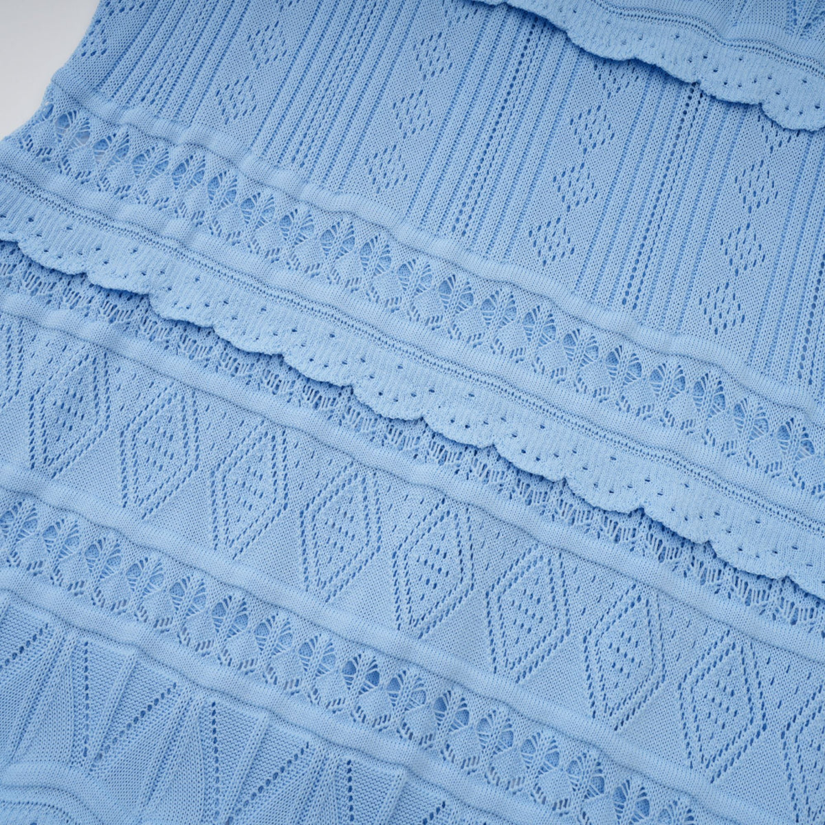 Mailys blue ruffled-trim crochet-knit midi dress