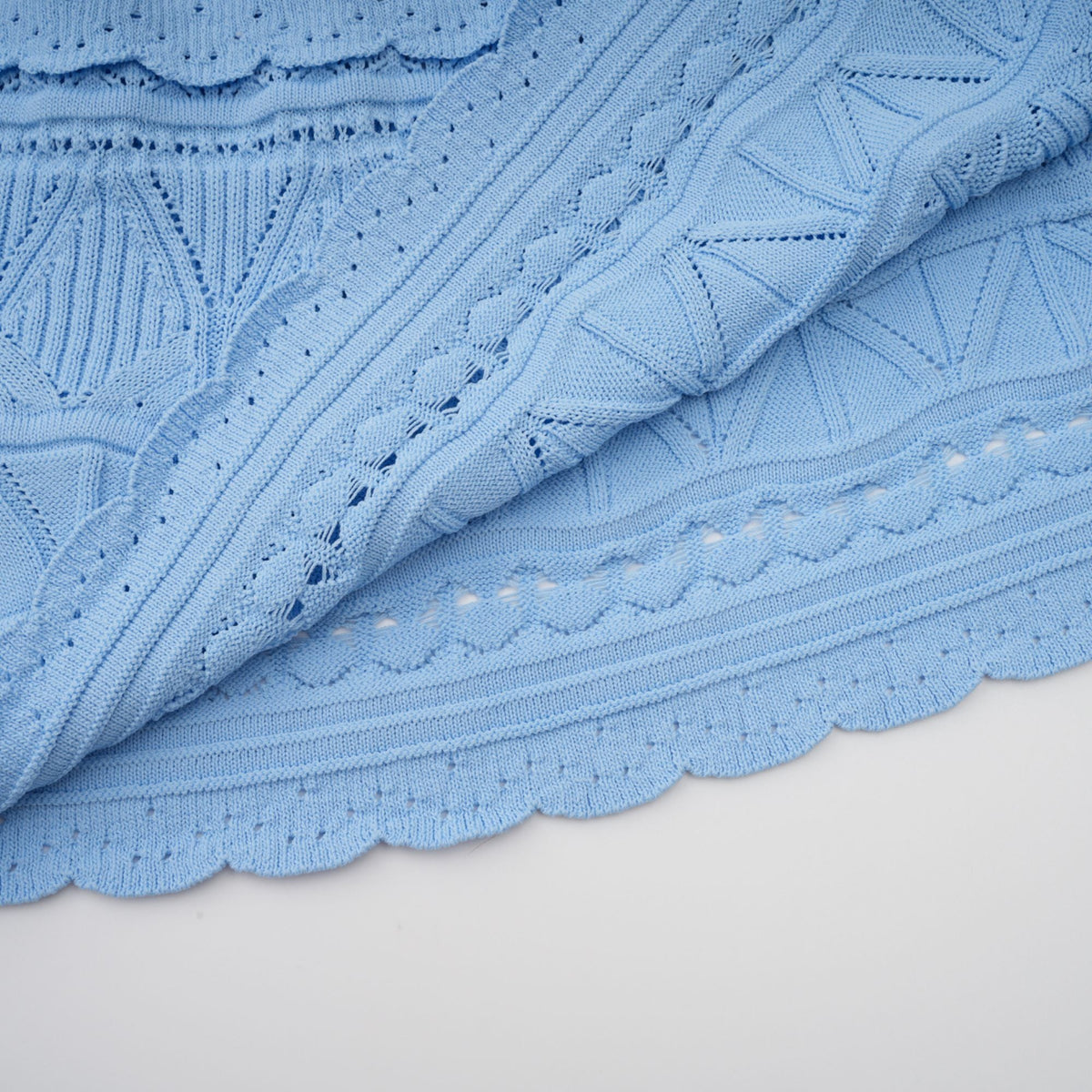 Mailys blue ruffled-trim crochet-knit midi dress