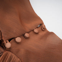 Mila Brown Pleated Satin Maxi Dress