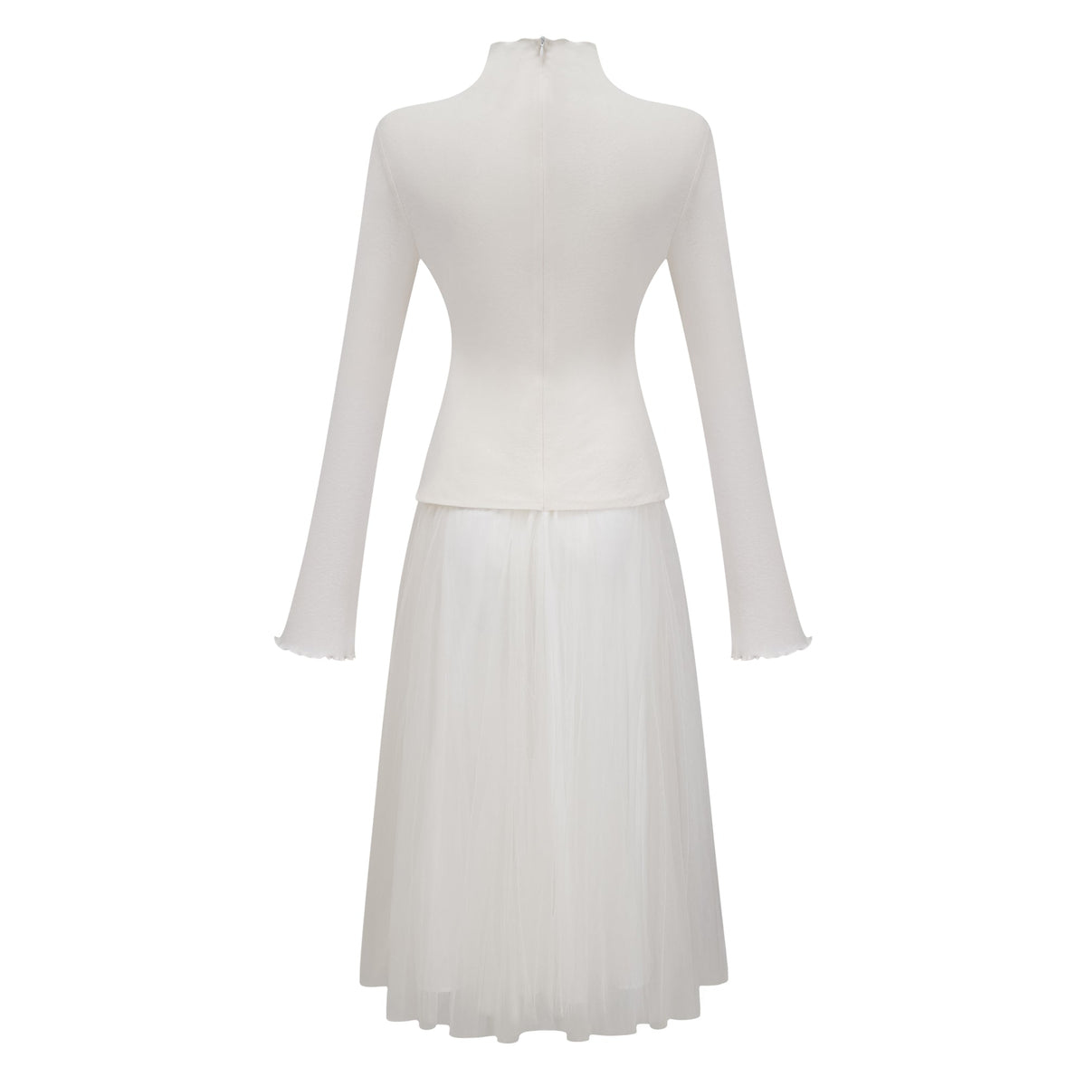 Lark White Tulle Panel Knit Midi Dress