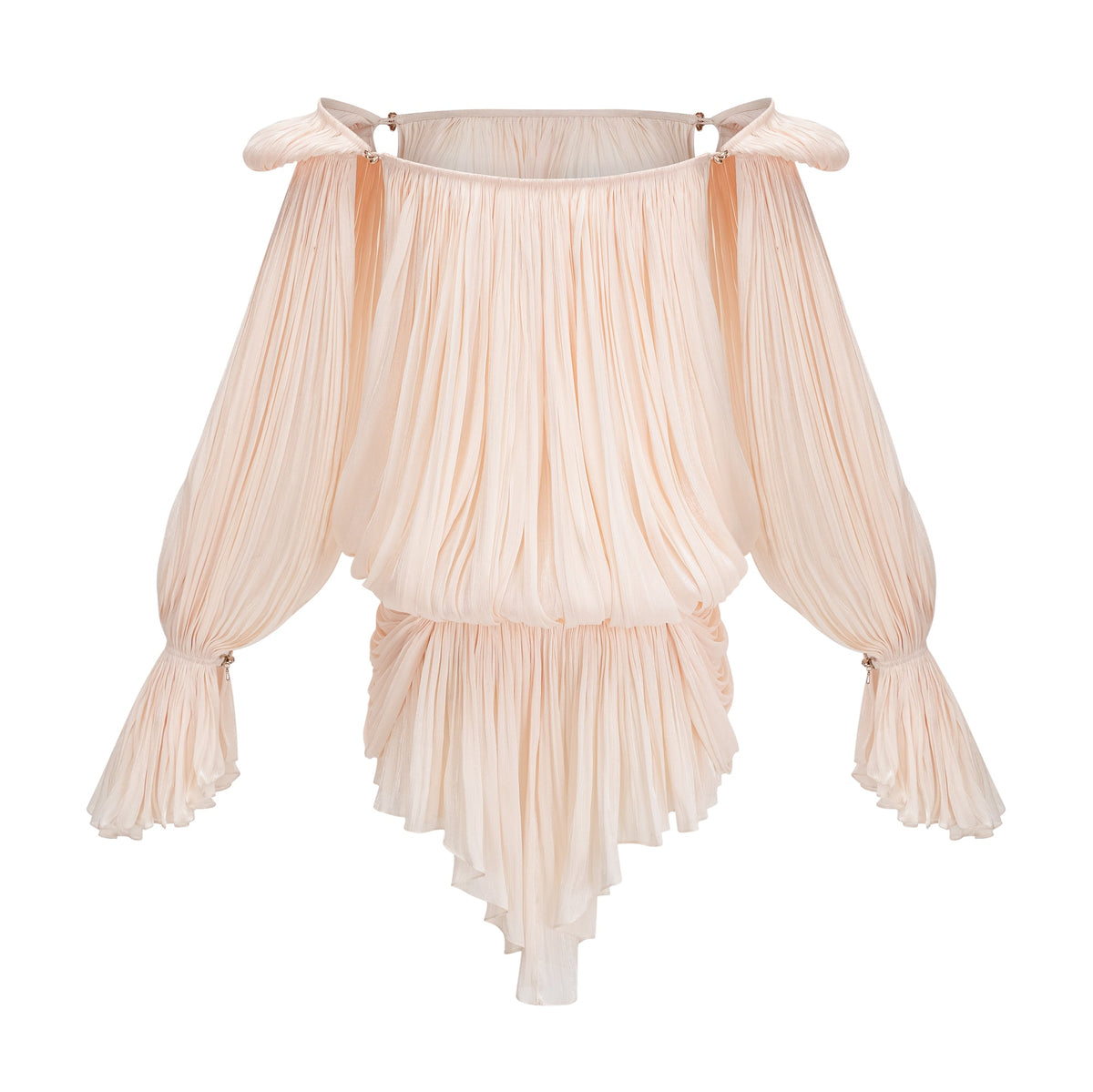 Halvard Neutrals Pleated Ruffled Mini Dress