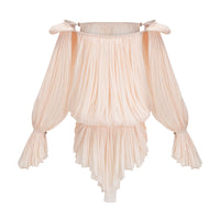 Halvard Neutrals Pleated Ruffled Mini Dress