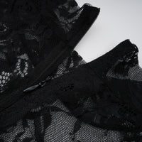 Roxane black floral-lace ruffled maxi dress