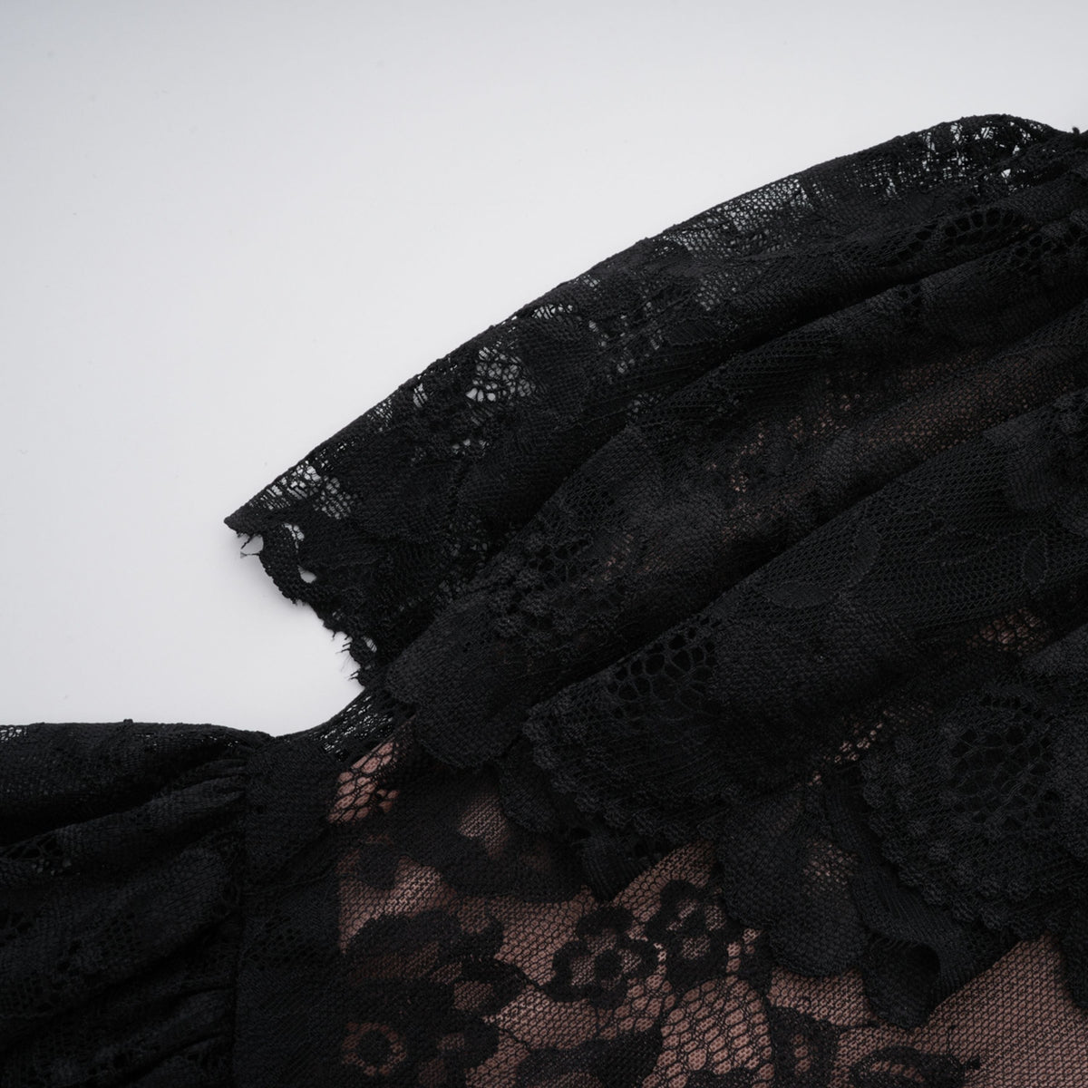 Roxane black floral-lace ruffled maxi dress