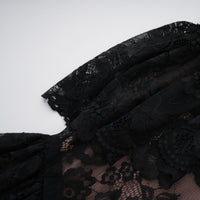 Roxane black floral-lace ruffled maxi dress
