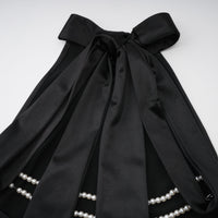 Ginevra black halterneck faux-pearl satin maxi dress