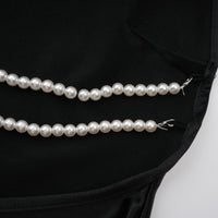 Ginevra black halterneck faux-pearl satin maxi dress
