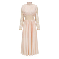 Karine Neutral Lace Panel Ruched Maxi Dress