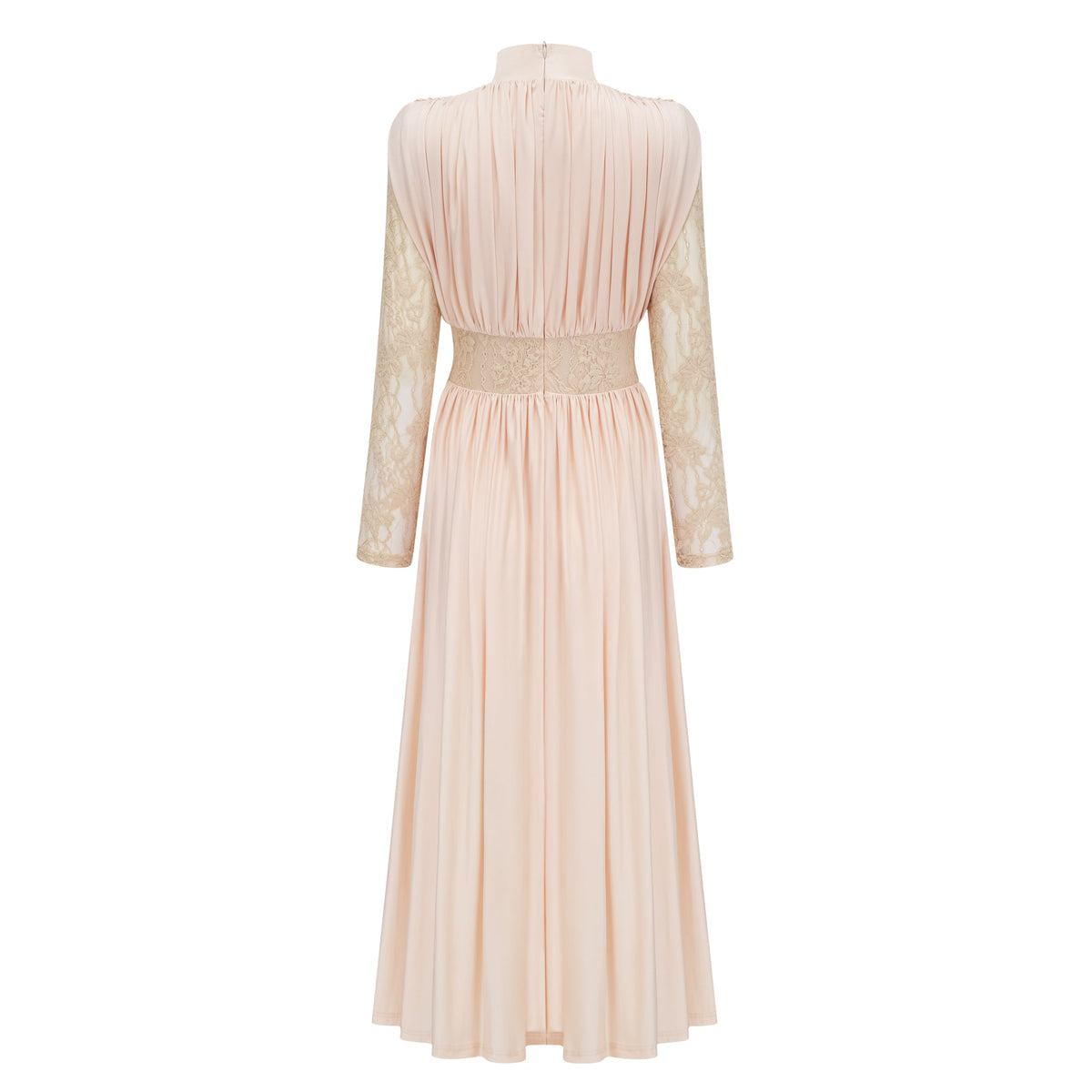 Karine Neutral Lace Panel Ruched Maxi Dress