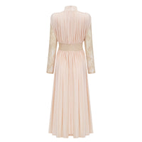 Karine Neutral Lace Panel Ruched Maxi Dress