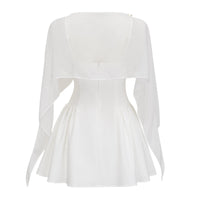 Sarah White Cinched Waist Mini Dress with Cape