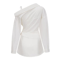 Tímea White Asymmetrical Mini Shirt Dress