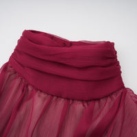 Éléna Burgundy Asymmetrical Ruffled Tulle Mini Dress