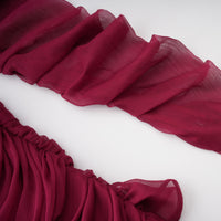 Éléna Burgundy Asymmetrical Ruffled Tulle Mini Dress