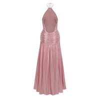Alchimie Pink Glossy Pleated Maxi Dress