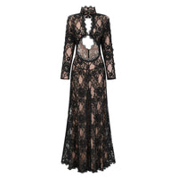 Kenza Black Cut Out Floral Lace Maxi Dress