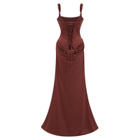 Paulette Brown Ruched Corset Maxi Dress