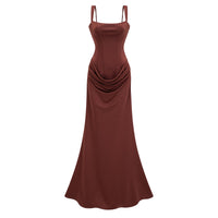 Paulette Brown Ruched Corset Maxi Dress