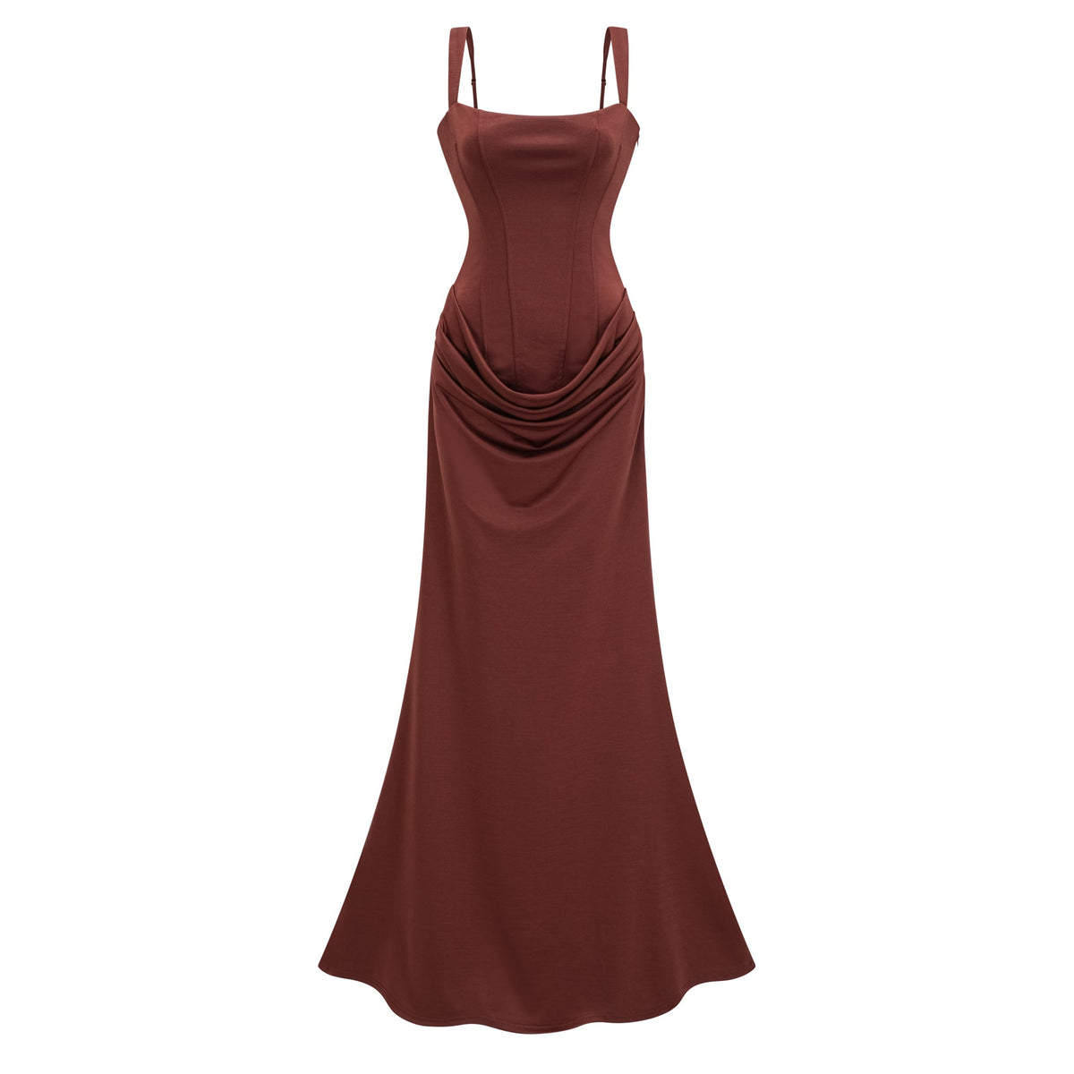 Paulette Brown Ruched Corset Maxi Dress