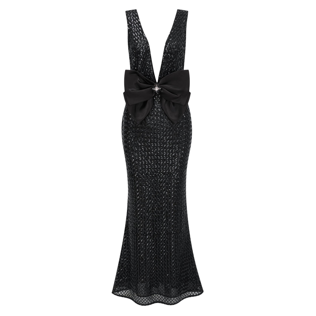 Raelynn Black Deep V-Neck Bodycon Maxi Dress