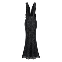 Raelynn Black Deep V-Neck Bodycon Maxi Dress
